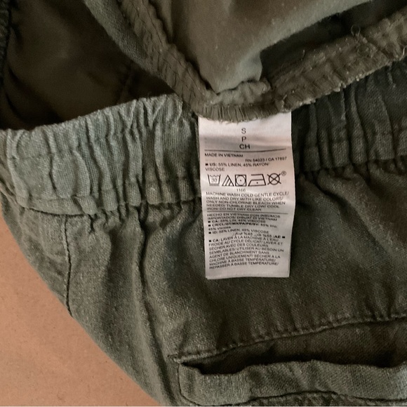 Linen Blend Pull On Pants Small Tapered Leg Green - Picture 8 of 8